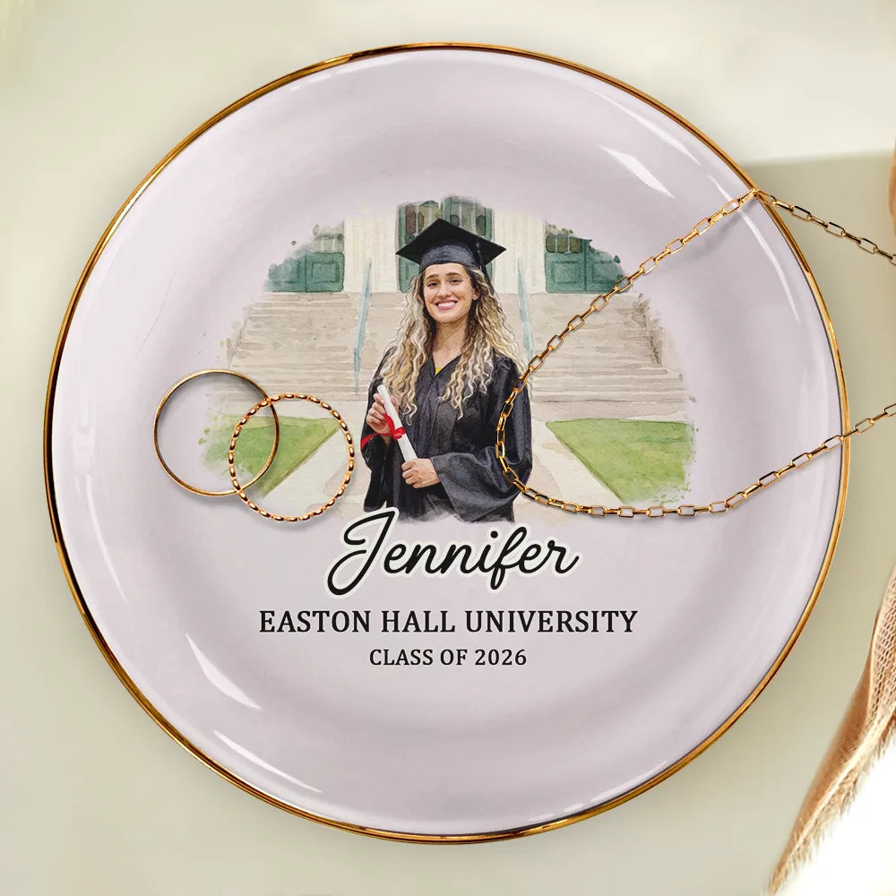 Graduation,Happy,Photo - Watercolor (with BG) - Custom Photo Watercolor Painting Congrats Graduation - Personalized Ring Dish