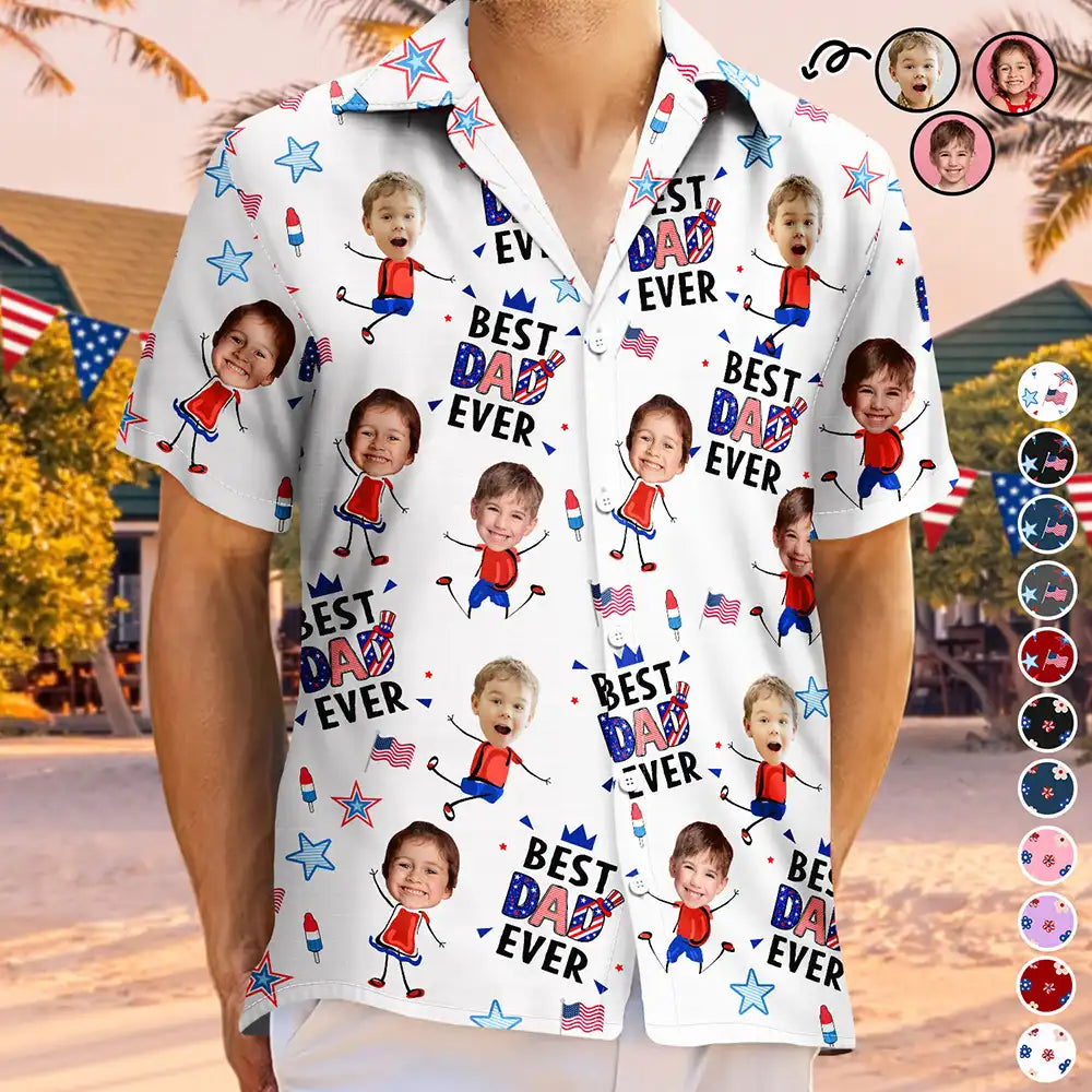 Custom Photo Stars & Stripes Best Dad Mom Grandpa Grandma Ever - Personalized Hawaiian Shirt