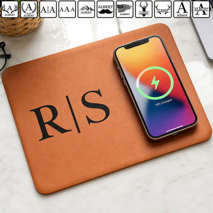 Simple Monogram Initial Name - Personalized Leather Charging Mat