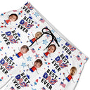 Gift For Mother,Gift For Grandma,Happy,Gift For Father,Gift For Grandpa,Summer,Independence Day,Photo,Icon,Humorous - Custom Photo Stars & Stripes Best Dad Mom Grandpa Grandma Ever - Personalized Unisex Beach Shorts