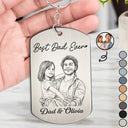 Custom Photo Pencil Sketch Dad Children Portrait - Personalized Aluminum Keychain