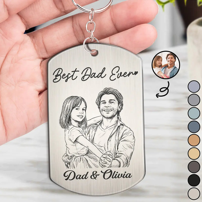 Custom Photo Pencil Sketch Dad Children Portrait - Personalized Aluminum Keychain