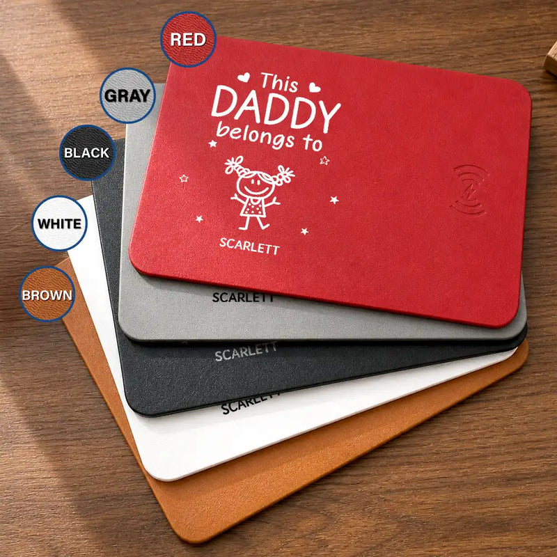 Gift For Father,Gift For Grandpa,Grandpa - Grandkids,Icon,Playful - This Grandpa Belongs To Kid Stick Figure - Personalized Leather Charging Mat