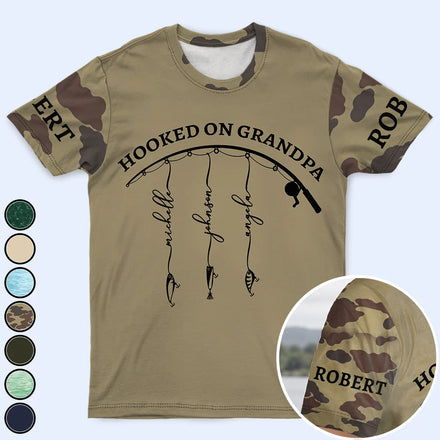 Hooked On Grandpa - Personalized Full Print T Shirt
