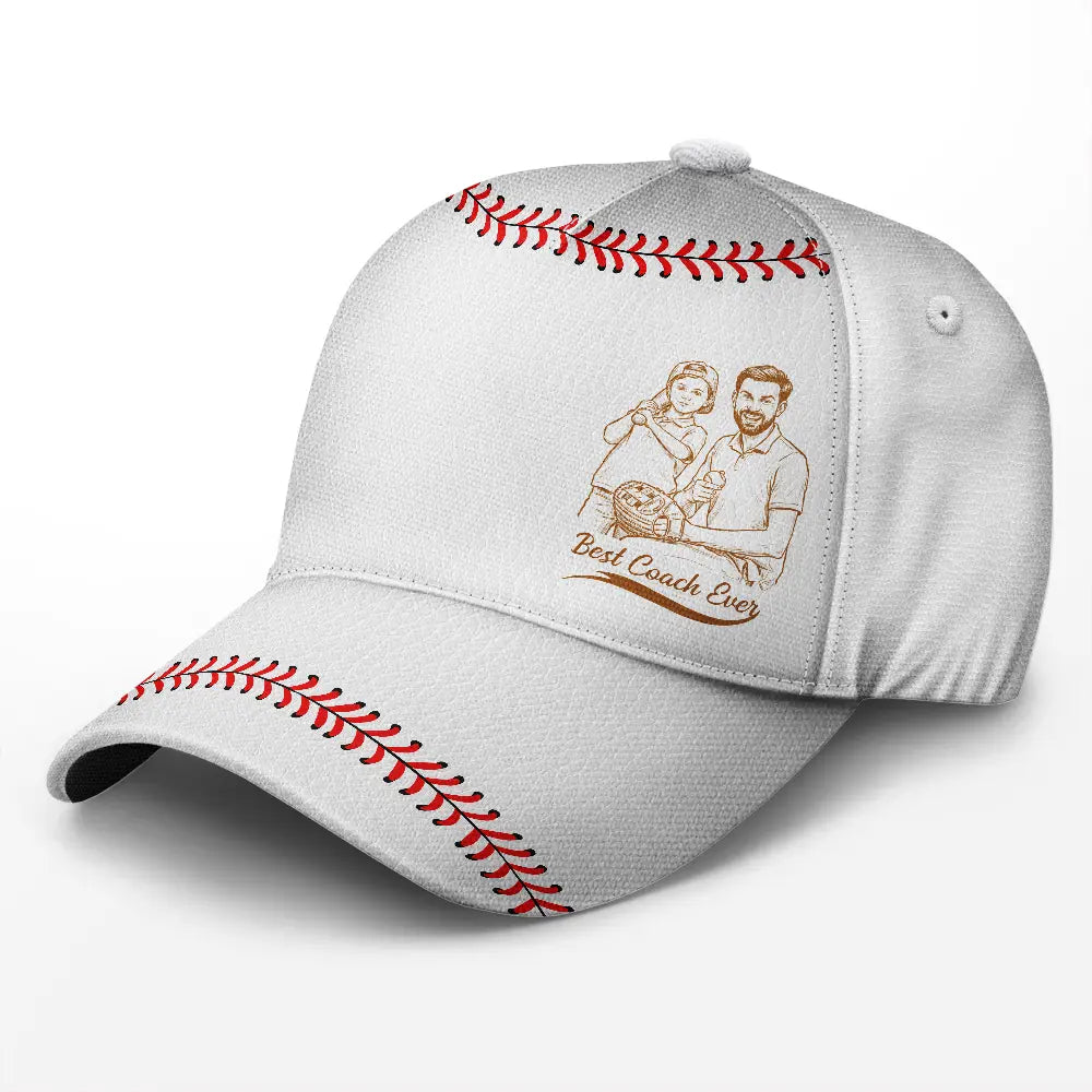 Baseball,Custom Photo,Art Design,Gift For Father,Sport Dad,Proud,Photo - Pencil Sketch - Bold - Custom Photo Bold Sketch Baseball Best Dad Grandpa Ever - Personalized Classic Cap