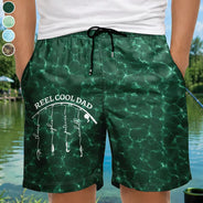 Gift For Father, Gift For Grandpa, Fishing, Non-Eng, Icon, Proud - Reel Cool Dad Grandpa - Personalized Unisex Beach Shorts