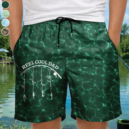 Reel Cool Dad Grandpa - Personalized Unisex Beach Shorts
