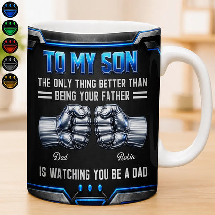 3D Metallic Effect Hand Punch Watching You Be A Dad - Personalized White Edge-to-Edge Mug