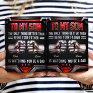 Gift For Father,Gift For Son,Dad - Son (Adult),Gift For Children,Top Market,Proud,Custom Text - 3D Metallic Effect Hand Punch Watching You Be A Dad - Personalized White Edge-to-Edge Mug