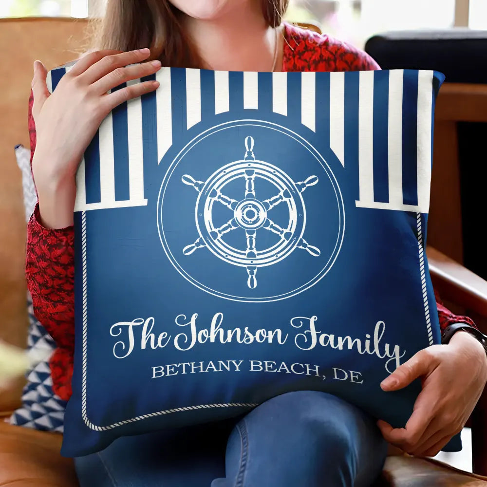 Summer,Family,Confident,Custom Text - Beach House Lake House Family Name - Personalized Pillow