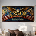 America 250th,Independence Day,Top Market,Family,Proud,Custom Text - Metal Effect Patriotic Eagle 250th Anniversary - Personalized Horizontal Banner