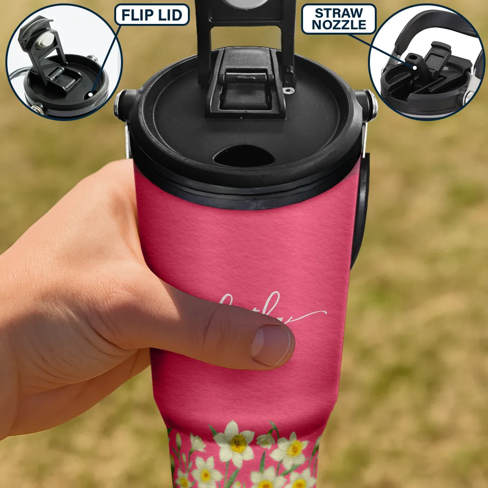 Back To School,Top Market,Teacher,Confident,Icon - Blooming With Birth Flower And Name - Personalized 30oz Tumbler With Handle