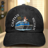 Summer, Gift For Couples, Romantic, Vector - Couple Pontoon Captain First Mate - Personalized Vintage Washed Denim Cap