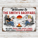 Summer, Outdoor Decor, Gift For Couples, Camping, Humorous, Vector - Firepit We Have Booze And Open Flames - Personalized Classic Metal Signs