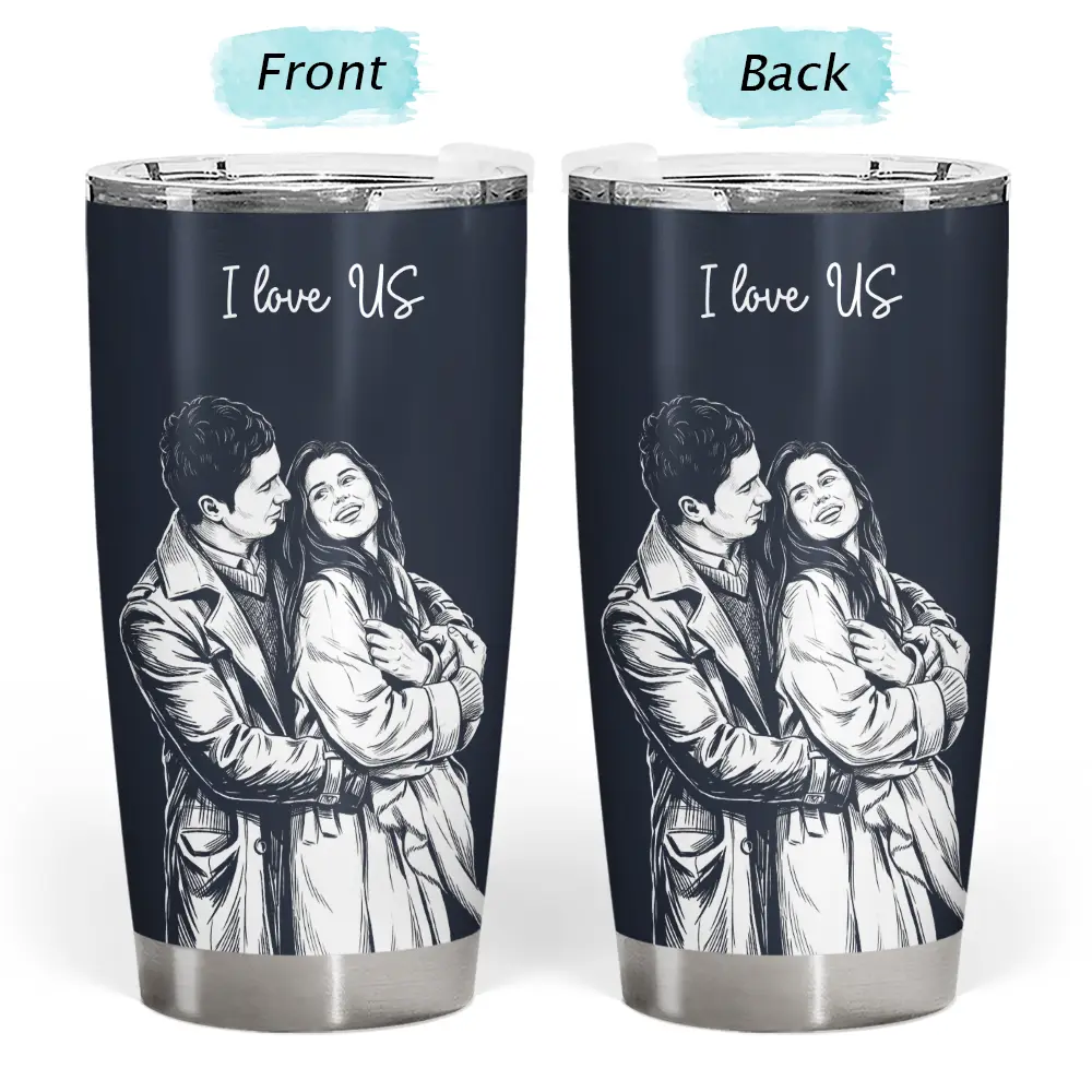 Custom Photo, Art Design, Gift For Couples, Top Market, Romantic, Photo - Pencil Sketch - Dark BG - Custom Photo White Pencil Sketch Art Happy Anniversary Couple - Personalized Tumbler