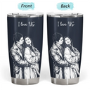Custom Photo, Art Design, Gift For Couples, Top Market, Romantic, Photo - Pencil Sketch - Dark BG - Custom Photo White Pencil Sketch Art Happy Anniversary Couple - Personalized Tumbler