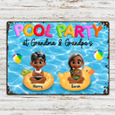 Summer, Gift For Grandma, Gift For Grandkids, Grandma - Grandkids, Gift For Grandchildren, Playful, Vector - Pool Party Grandma & Grandpa House - Personalized Classic Metal Signs