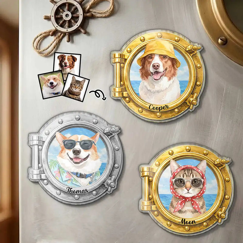 Adorable, Art Design, Custom Photo, Summer, Pet Lovers, Photo - Watercolor Summer Pet With Accessories - Custom Photo Watercolor Pet With Summer Accessories Pet Portrait - Personalized Acrylic Magnet