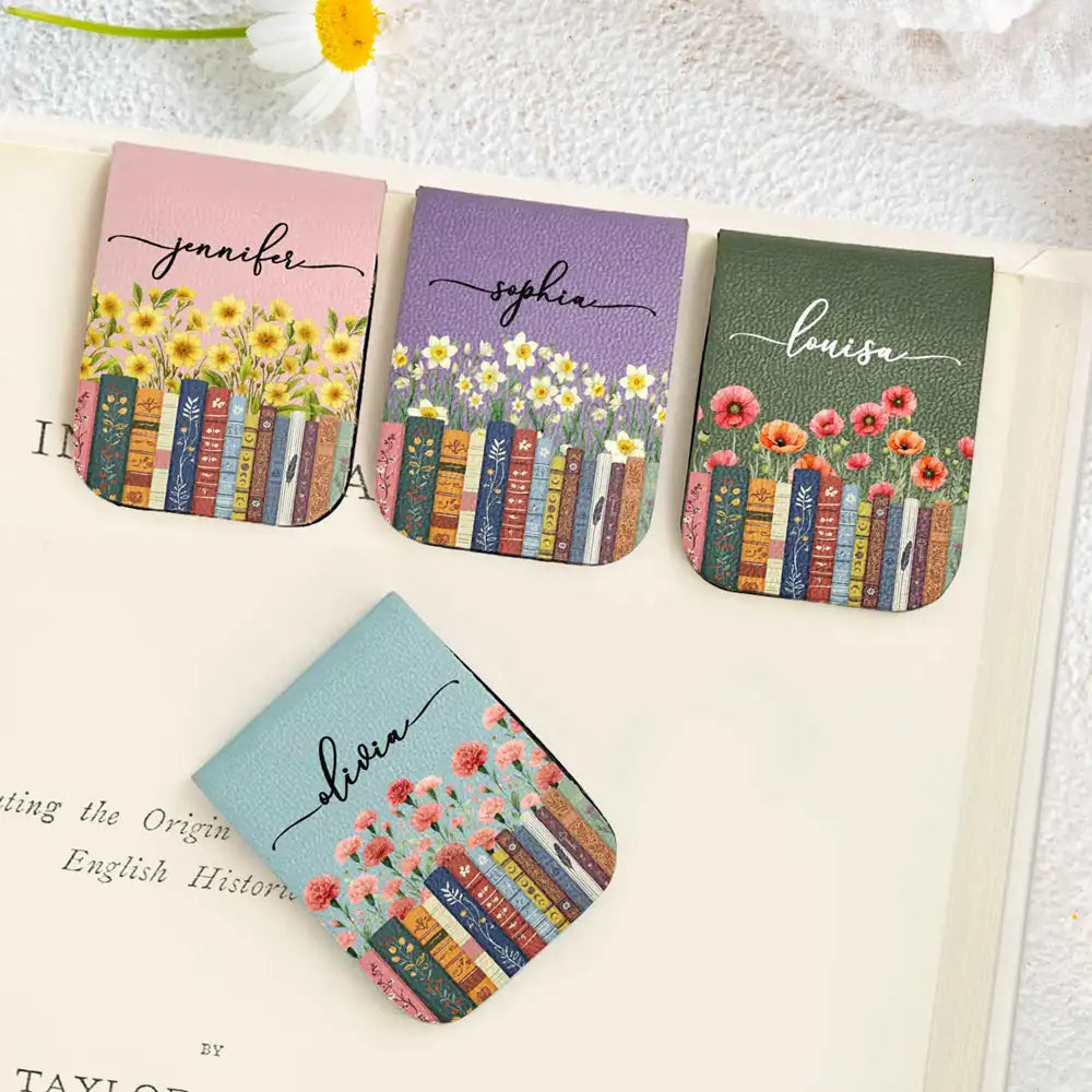 Reading Birth Month Flowers Keepsake - Personalized Leather Magnetic Bookmark
