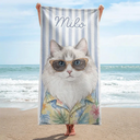 Art Design, Playful, Custom Photo, Summer, Pet Lovers, Photo - Watercolor Summer Pet With Accessories - Custom Photo Watercolor Pet With Summer Accessories Pet Portrait Summer Vibe - Personalized Beach Towel