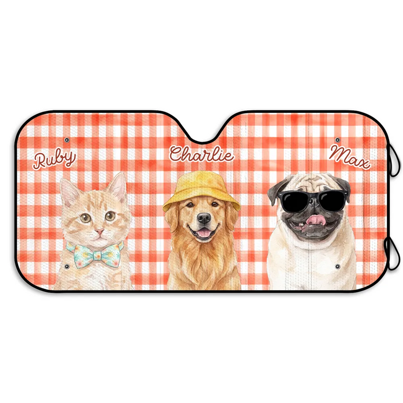 Art Design,Playful,Custom Photo,Summer,Pet Lovers,Photo - Watercolor Summer Pet With Accessories - Custom Photo Watercolor Pet With Summer Accessories Pet Portrait - Personalized Auto Sunshade