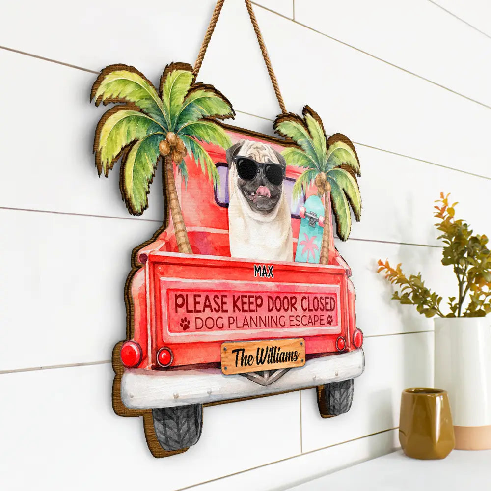 Art Design, Playful, Summer, Pet Lovers, Photo - Watercolor Summer Pet With Accessories - Custom Photo Watercolor Pet With Summer Accessories Hello Summer - Personalized Custom Shaped Wood Sign