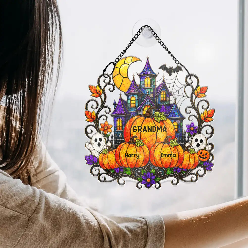 Top Market, Adorable, Halloween, Family, Icon - Haunted Family Home Sweet Home - Personalized Window Hanging Suncatcher Ornament