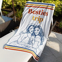 Art Design,Gift For Bestie,Playful,Beach,Summer,Photo - Pencil Sketch - Remove BG - Custom Photo Pencil Sketch Besties Trip Retro - Personalized Beach Towel