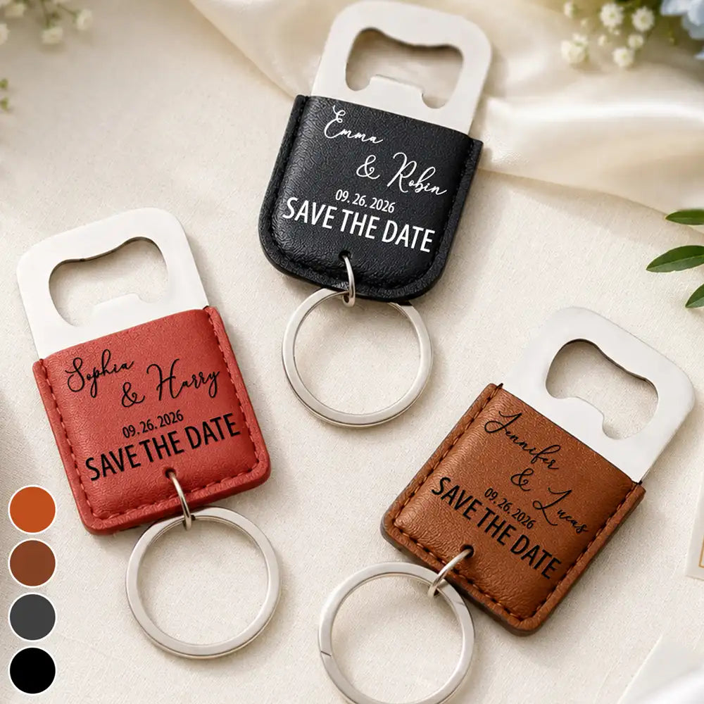 Romantic,Gift For Yourself,Wedding,Custom Text - Thank You Gift Couples Wedding Save The Date - Personalized Leather Bottle Opener Keychain