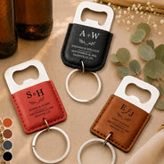 Romantic,Gift For Couples,Wedding,Icon - Couples Wedding Initials - Personalized Leather Bottle Opener Keychain