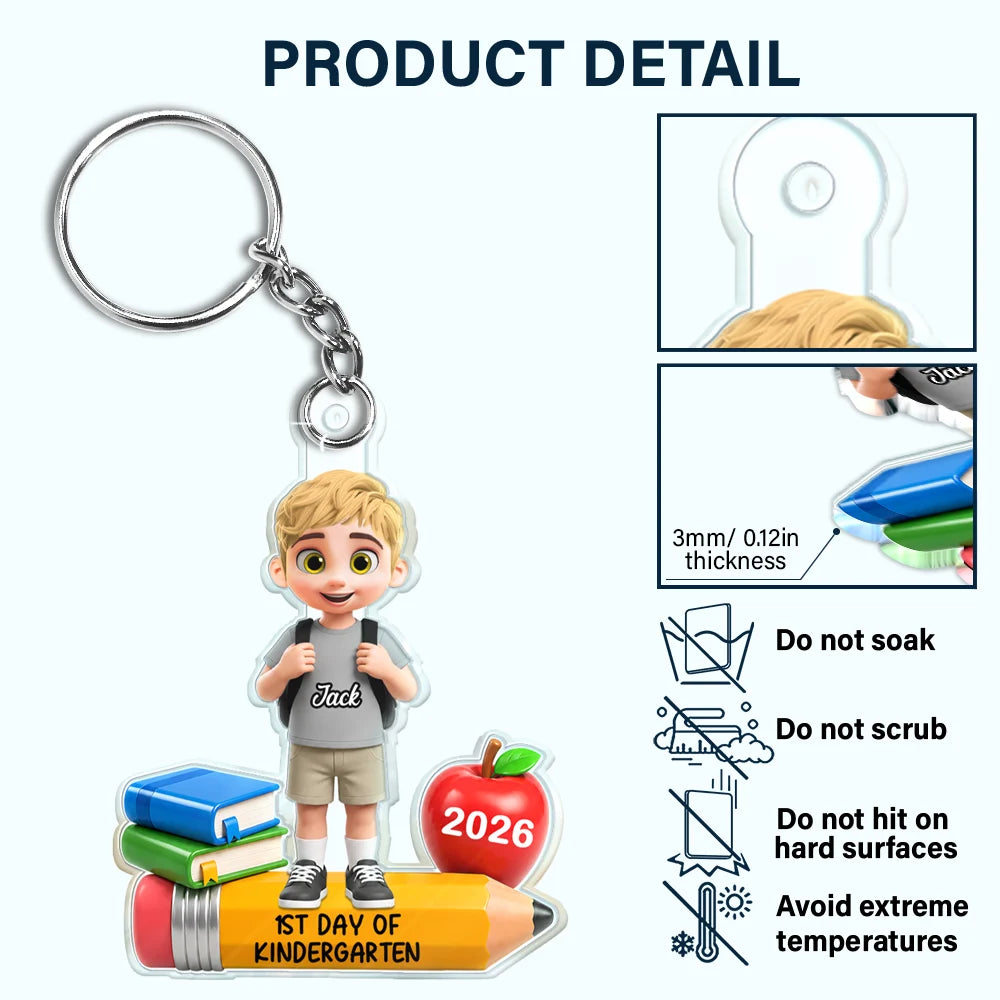 Top Market,Adorable,Back To School,Gift For Kids,Vector - First Day Of Kindergarten - Personalized Acrylic Keychain