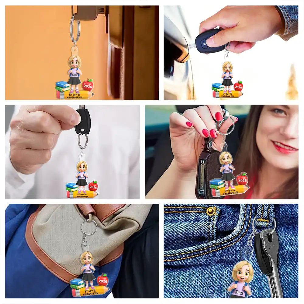 Top Market,Adorable,Back To School,Gift For Kids,Vector - First Day Of Kindergarten - Personalized Acrylic Keychain