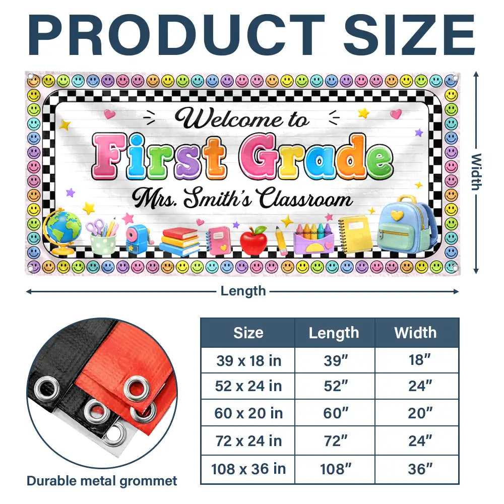 Top Market,Teacher,Inspirational,Back To School,Custom Text - Welcome To First Grade Kindergarten - Personalized Horizontal Banner