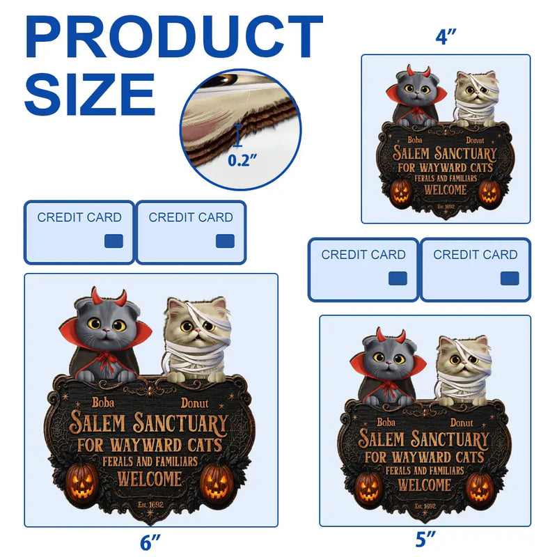 Cat Lovers,Halloween,Pet Lovers,Vector,Happy - 3D Effect Salem Sanctuary For Wayward Cats Ferals - Personalized Custom Shaped Wood Sign