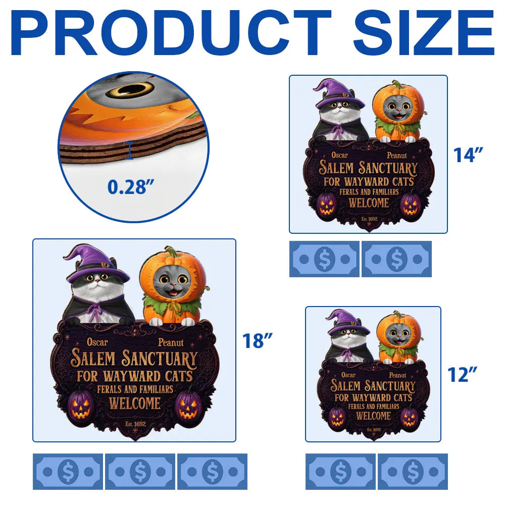 Cat Lovers,Halloween,Pet Lovers,Vector,Happy - 3D Effect Salem Sanctuary For Wayward Cats Ferals - Personalized Custom Shaped Wood Sign