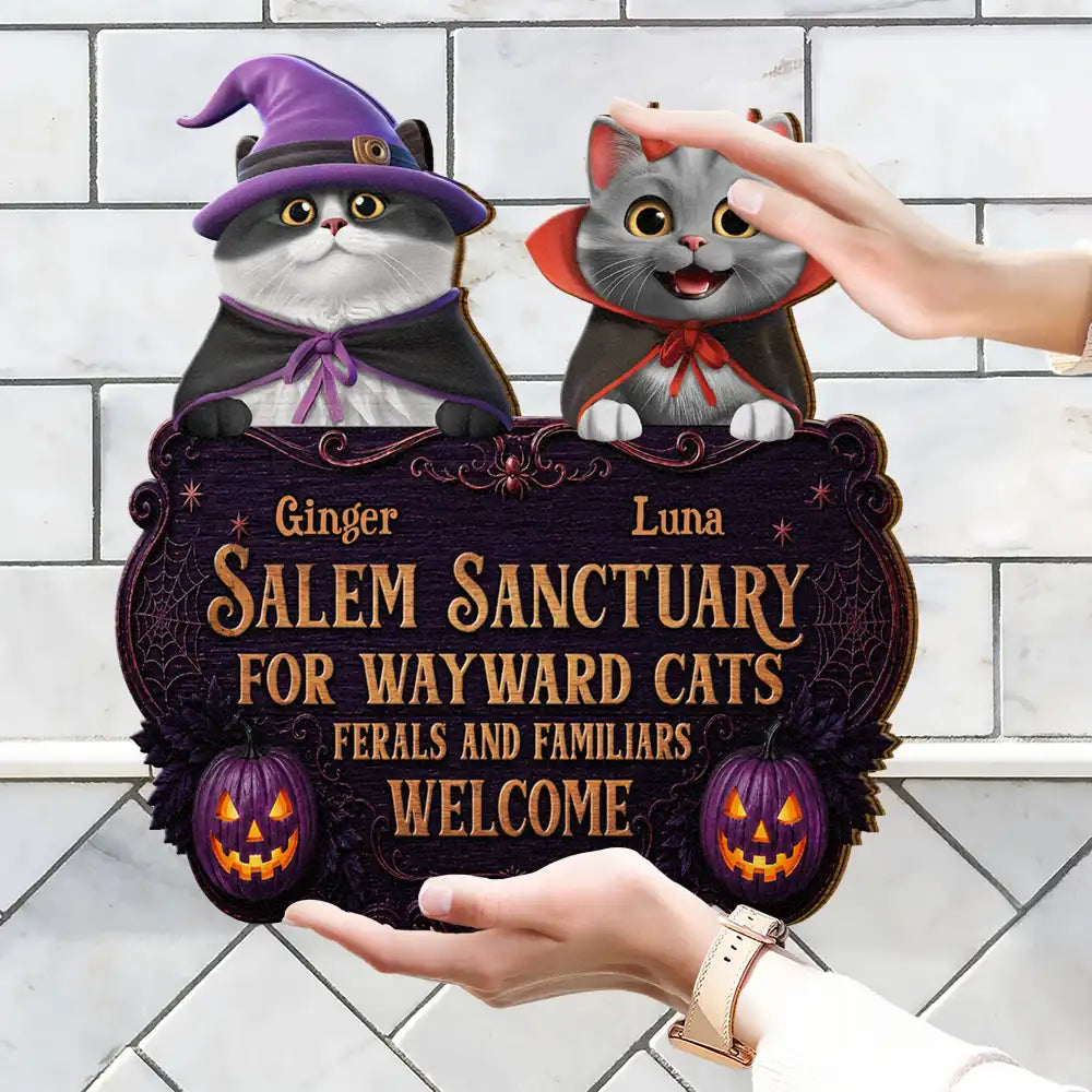 Cat Lovers,Halloween,Pet Lovers,Vector,Happy - 3D Effect Salem Sanctuary For Wayward Cats Ferals - Personalized Custom Shaped Wood Sign