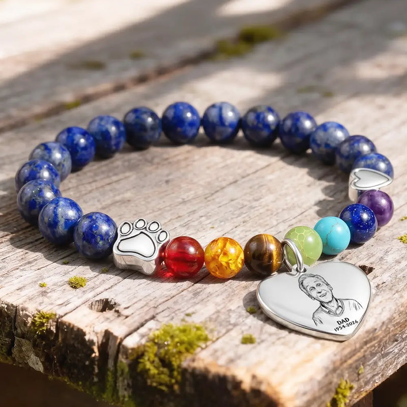 Art Design,Memorial Loved One,Sympathetic,Family,Memorial,Photo - Pencil Sketch - Bold - Custom Photo Bold Sketch Memorial I'm Always With You - Personalized Rainbow Bridge Bracelet