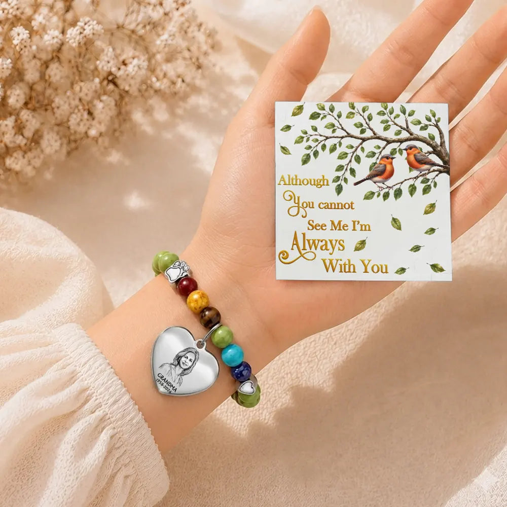 Art Design,Memorial Loved One,Sympathetic,Family,Memorial,Photo - Pencil Sketch - Bold - Custom Photo Bold Sketch Memorial I'm Always With You - Personalized Rainbow Bridge Bracelet