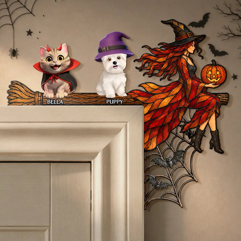 Playful,Halloween,Pet Lovers,Vector - Pet Lovers Halloween - Personalized Door Corner Wood Sign