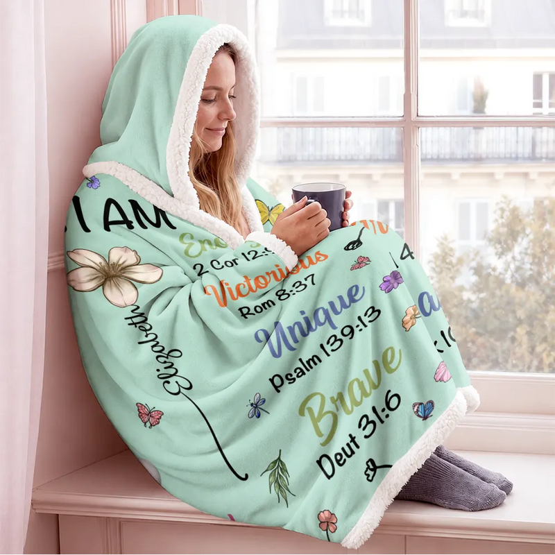 Christmas,Cozy,Gift For Yourself,Vector - God Says I Am Birth Month Flower - Personalized Wearable Hooded Blanket