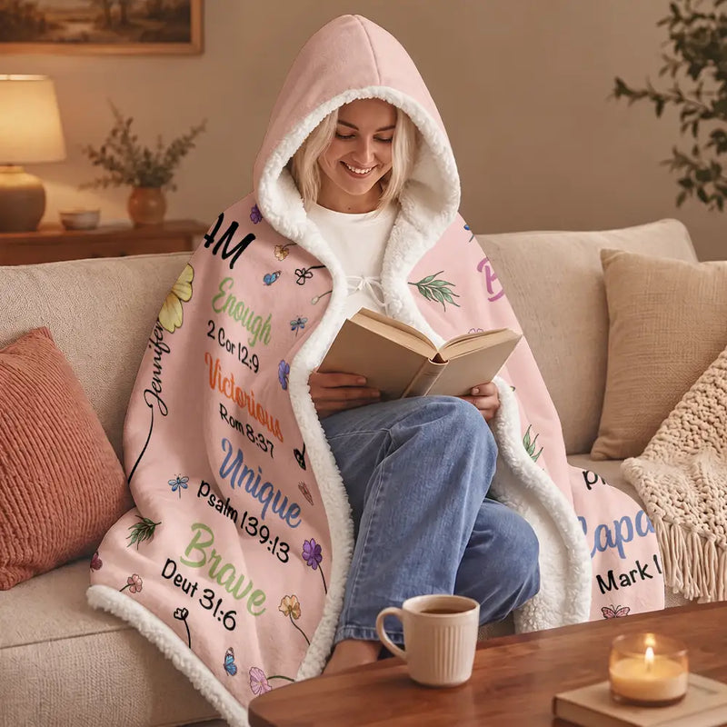 Christmas,Cozy,Gift For Yourself,Vector - God Says I Am Birth Month Flower - Personalized Wearable Hooded Blanket