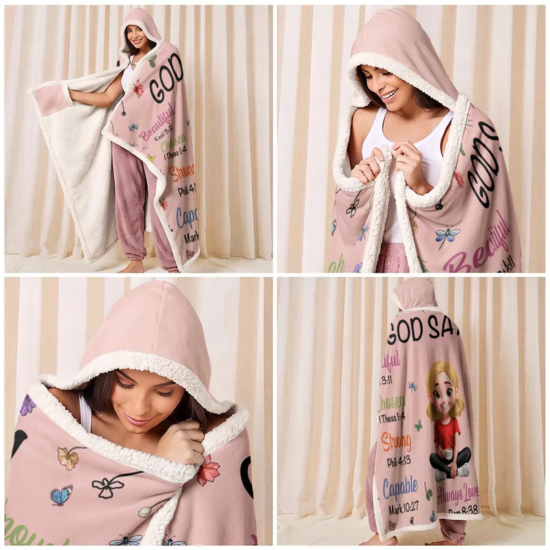 Christmas,Cozy,Gift For Yourself,Vector - God Says I Am Birth Month Flower - Personalized Wearable Hooded Blanket