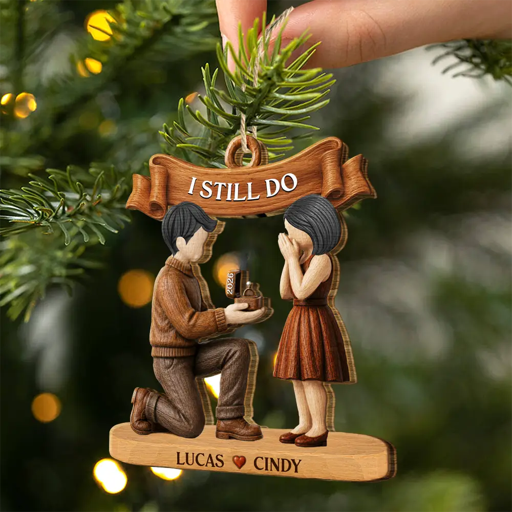 Christmas,Romantic,Gift For Couples,Vector - She Said Yes First Christmas Married Engaged Couple - Personalized Custom Shaped Wooden Ornament