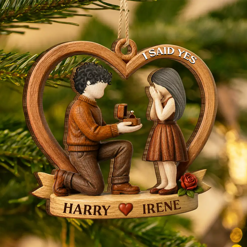 Christmas,Romantic,Gift For Couples,Vector - She Said Yes First Christmas Married Engaged Couple - Personalized Custom Shaped Wooden Ornament