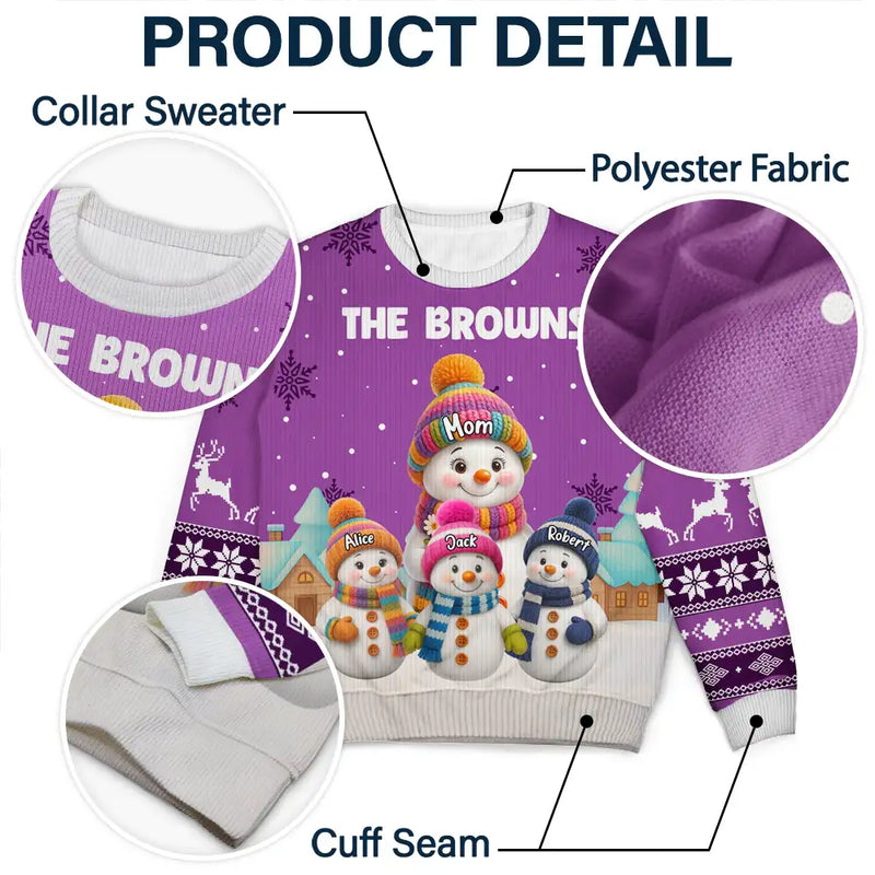 Christmas,Cozy,Family,Icon - Family Snowmen 3D Effect - Personalized Unisex Ugly Sweater