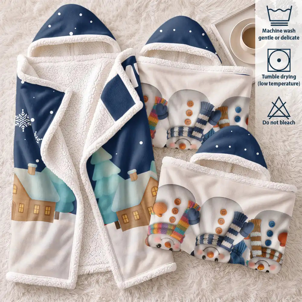 Adorable,Christmas,Gift For Grandma,Icon - My Grandkids Snowmen 3D Effect - Personalized Wearable Hooded Blanket