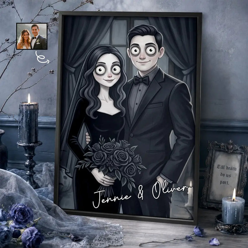 Art Design,Anniversary,Halloween,Romantic,Gift For Couples,Photo - Gothic Portrait Art - Custom Photo Gothic Portrait Art Couple Spooky Halloween - Personalized Poster