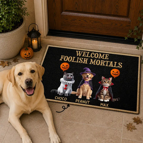 Art Design,Playful,Halloween,Pet Lovers,Photo - Halloween Theme Accessories 3D Cartoon - Custom Photo 3D Halloween Themed Pet Spooky Haunted Home - Personalized Doormat