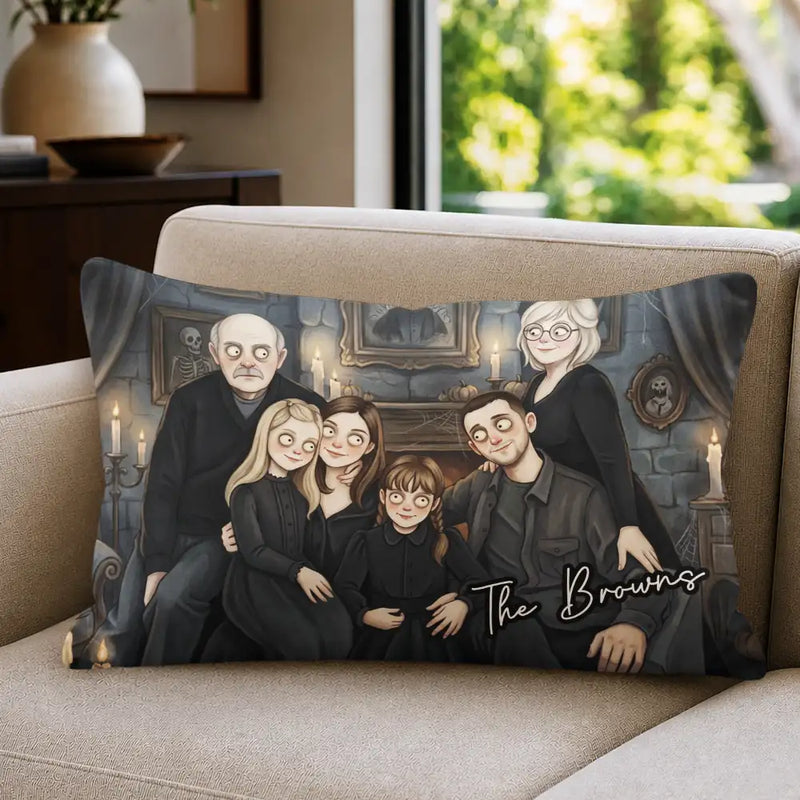 Adorable,Art Design,Halloween,Family,Photo - Gothic Portrait Art - Custom Photo Gothic Portrait Art Family Spooky Halloween - Personalized Pillow
