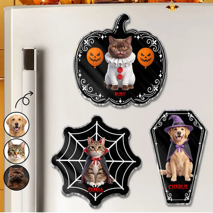 Custom Photo 3D Halloween Themed Pet Spooky Costume Portrait - Personalized Acrylic Magnet